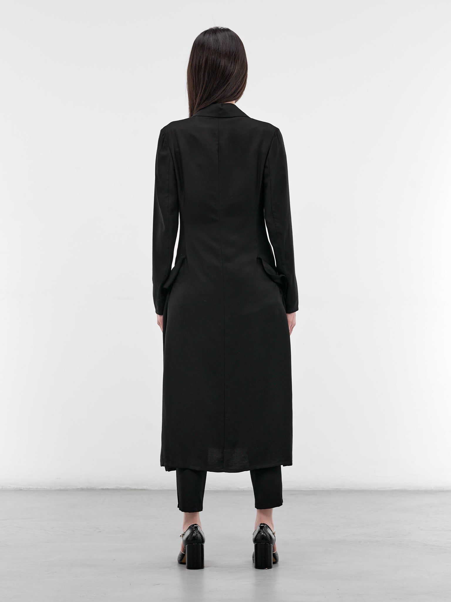 Black Side Gathered Overcoat Dress (FK-D81-207-1-BLACK)
