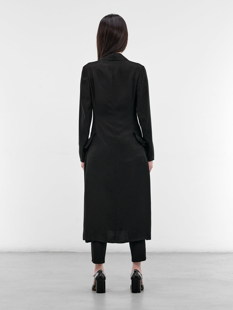 Black Side Gathered Overcoat Dress (FK-D81-207-1-BLACK)