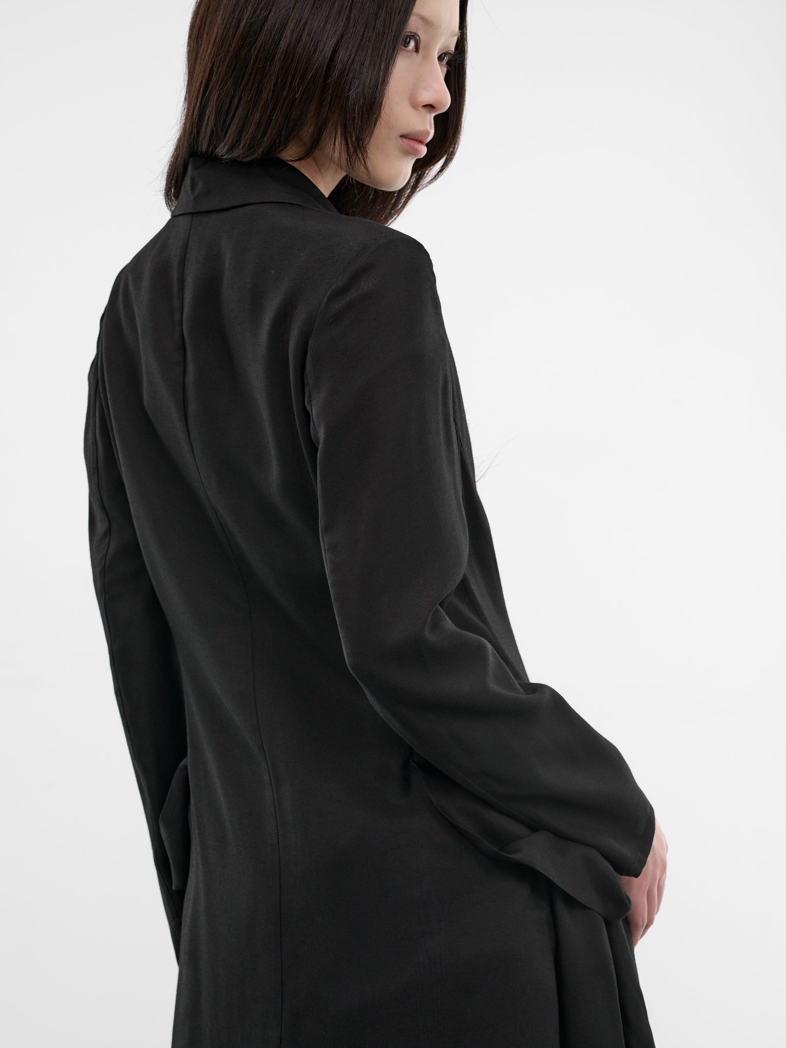Black Side Gathered Overcoat Dress (FK-D81-207-1-BLACK)