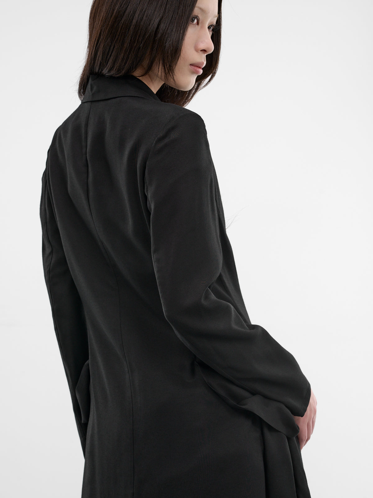Black Side Gathered Overcoat Dress (FK-D81-207-1-BLACK)
