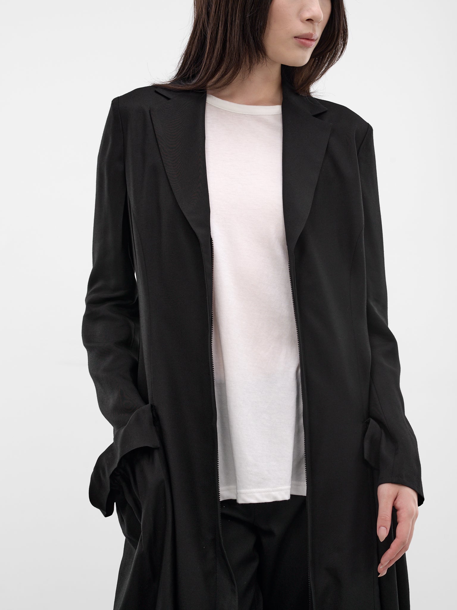 Black Side Gathered Overcoat Dress (FK-D81-207-1-BLACK)