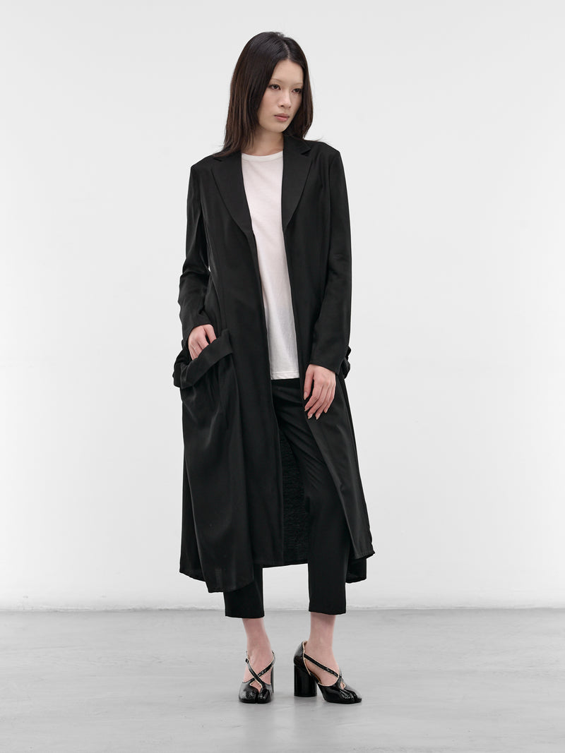 Black Side Gathered Overcoat Dress (FK-D81-207-1-BLACK)