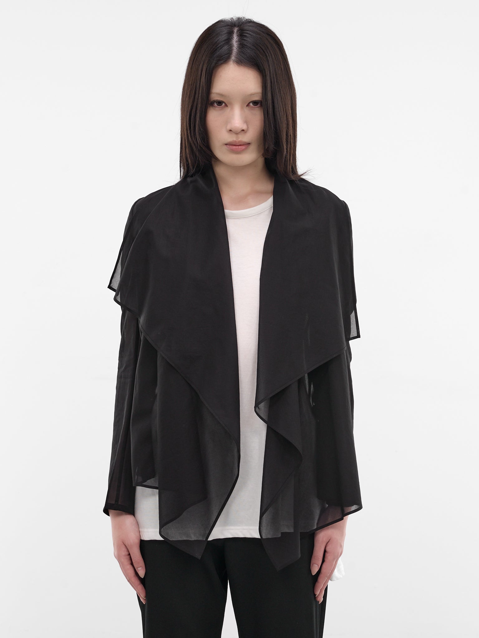 Black Crepe Sheer Draped Jacket (FK-J82-003-1-BLACK)