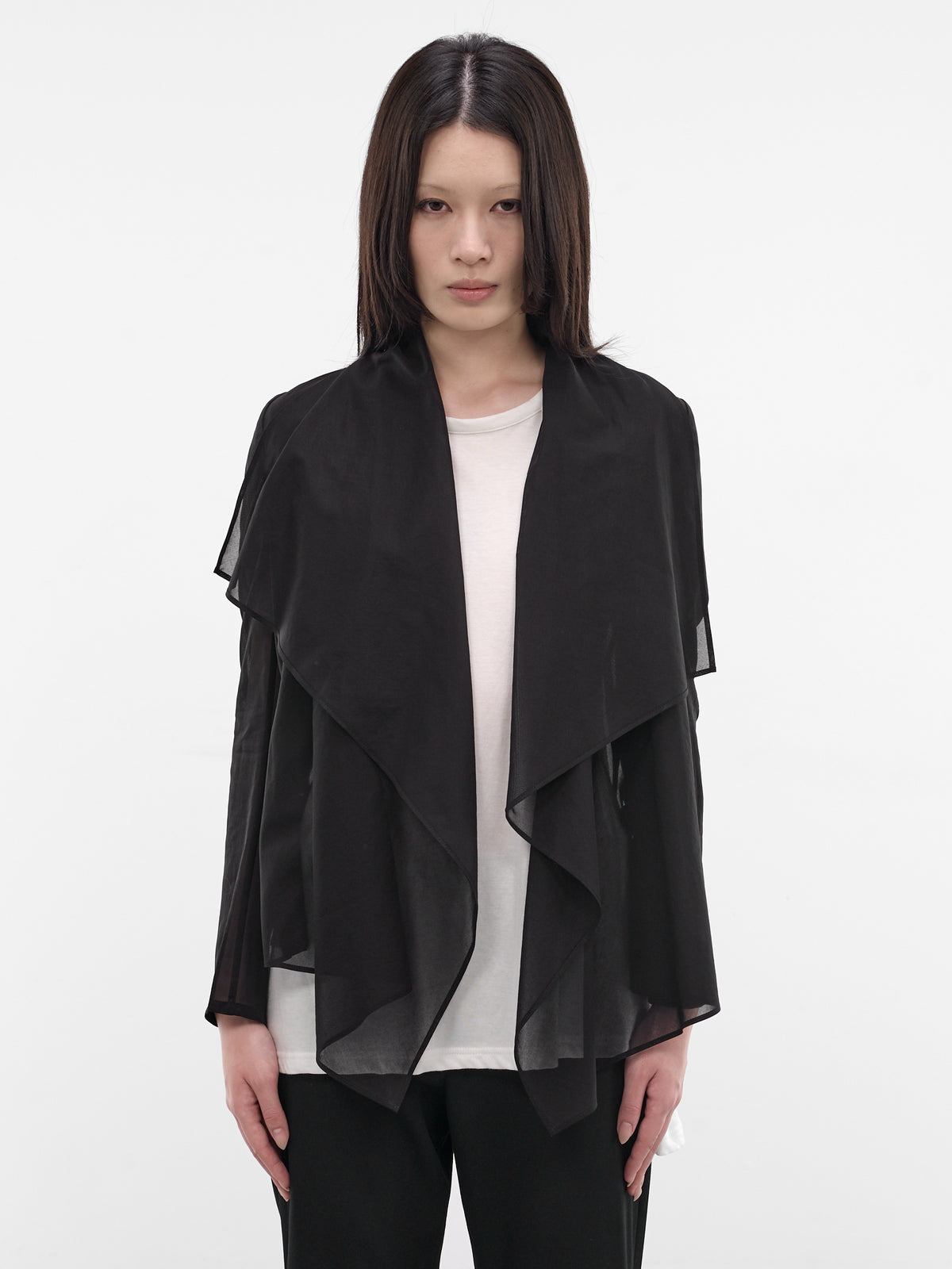 Black Crepe Sheer Draped Jacket (FK-J82-003-1-BLACK)