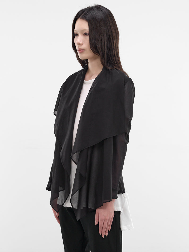 Black Crepe Sheer Draped Jacket (FK-J82-003-1-BLACK)