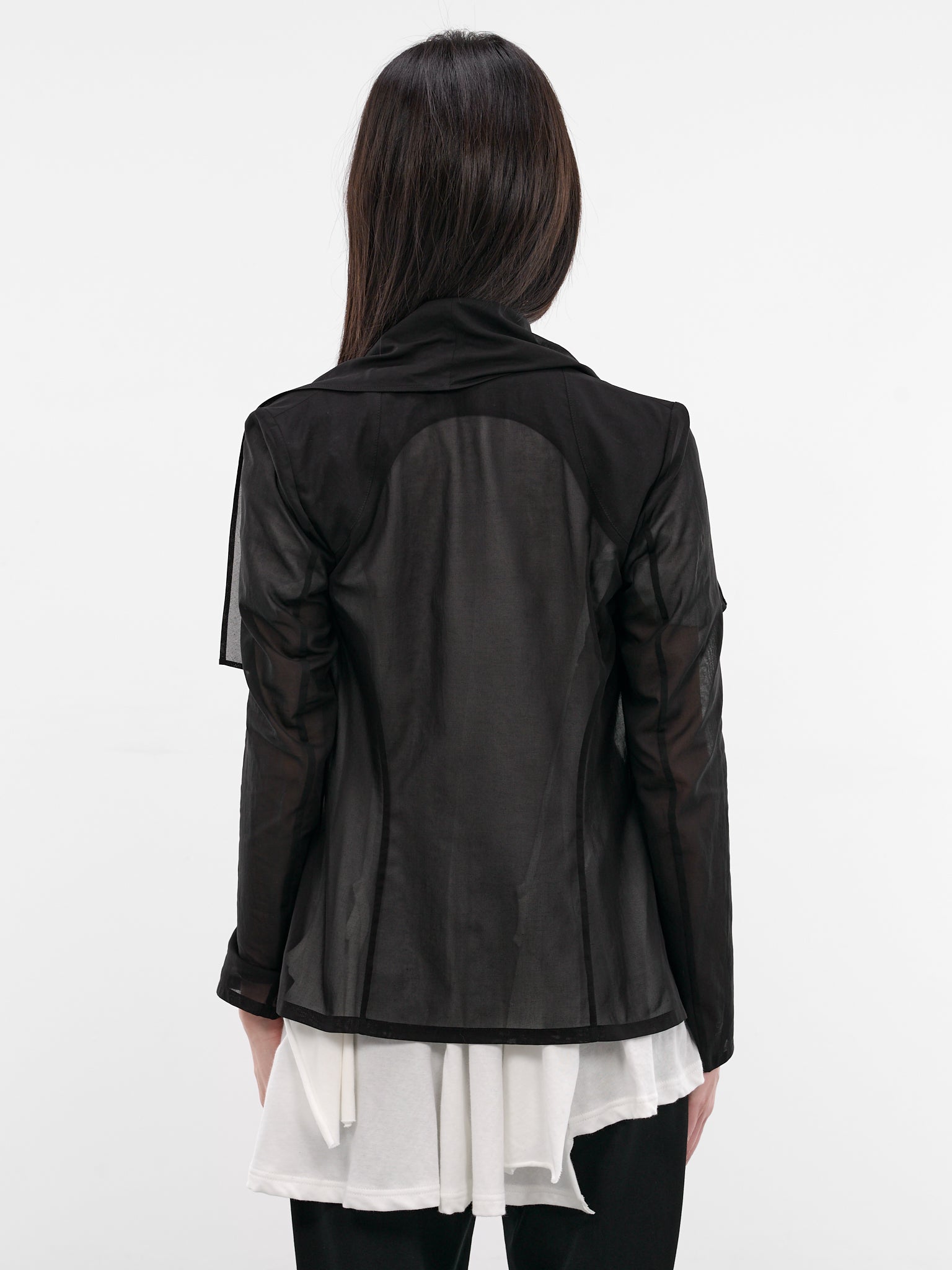 Black Crepe Sheer Draped Jacket (FK-J82-003-1-BLACK)