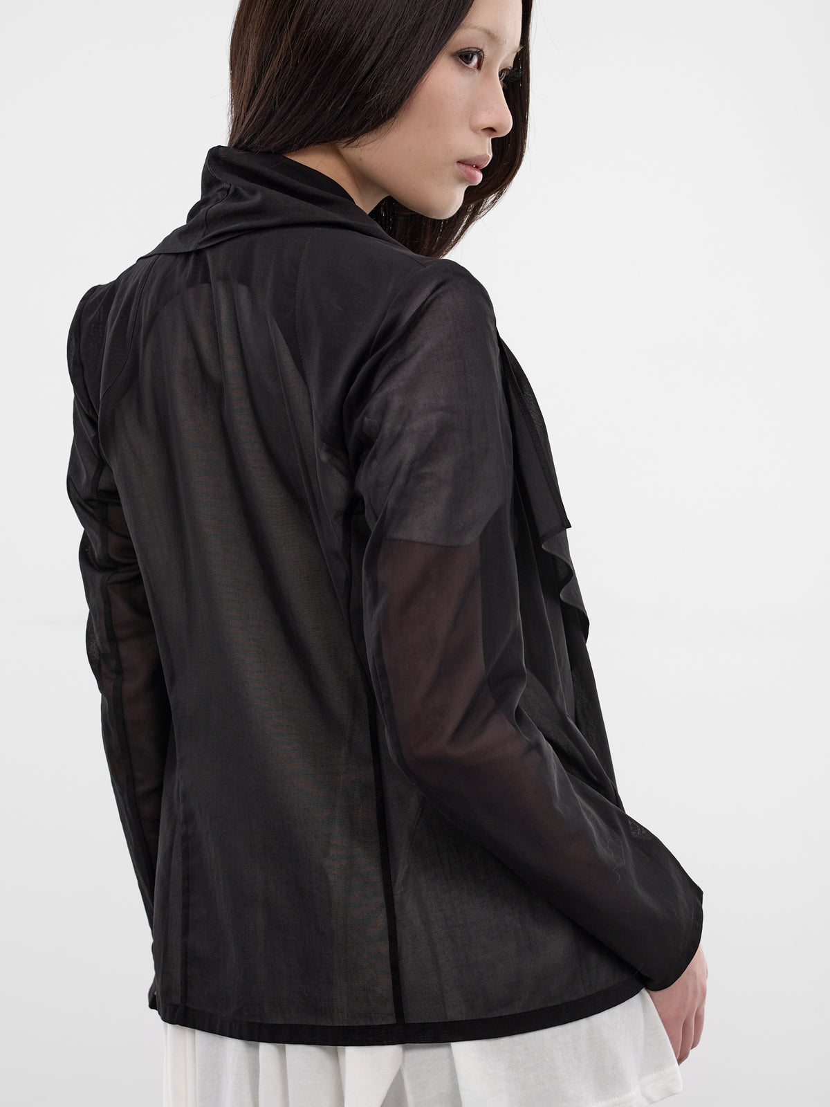 Black Crepe Sheer Draped Jacket (FK-J82-003-1-BLACK)