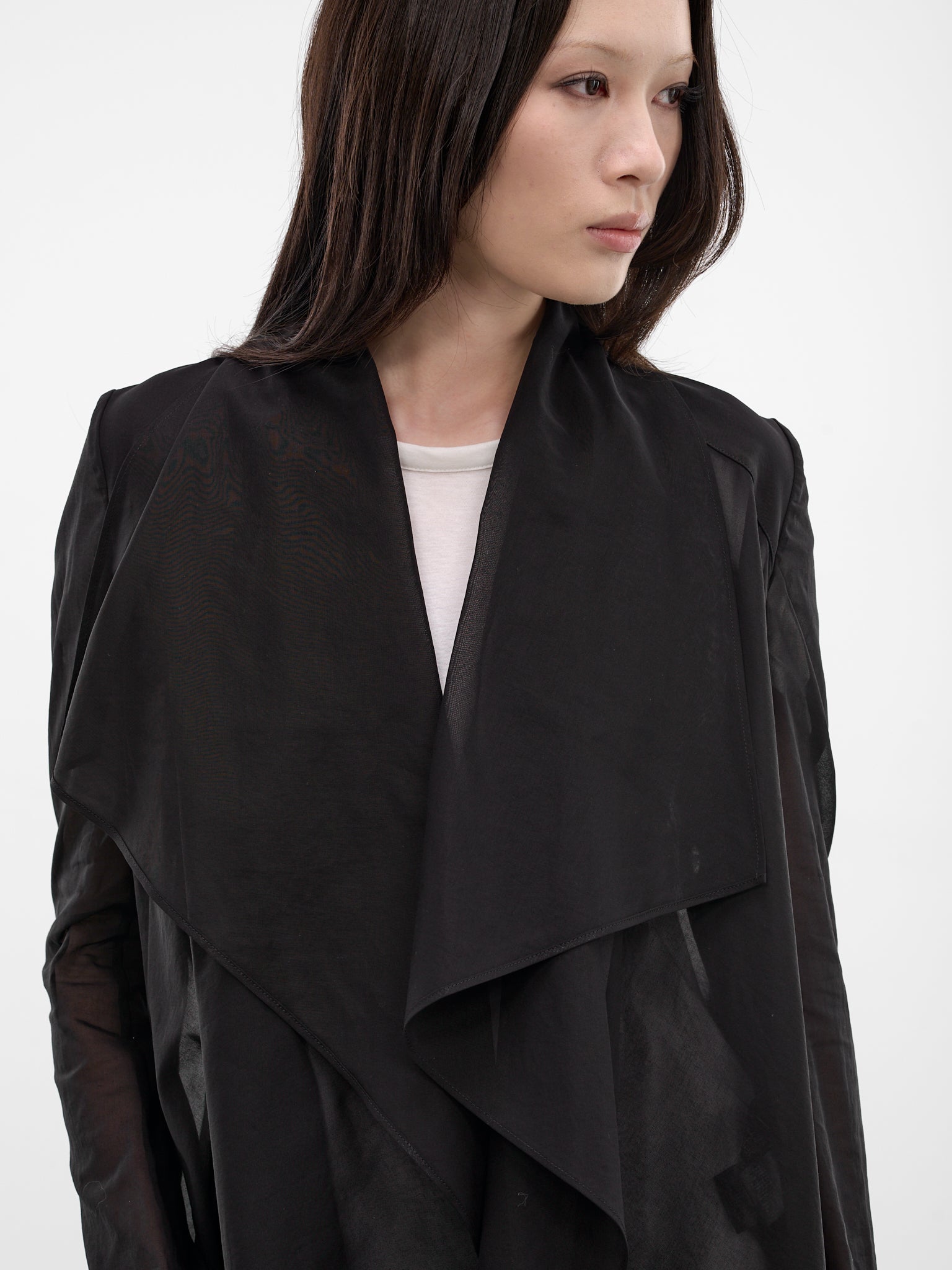 Black Crepe Sheer Draped Jacket (FK-J82-003-1-BLACK)