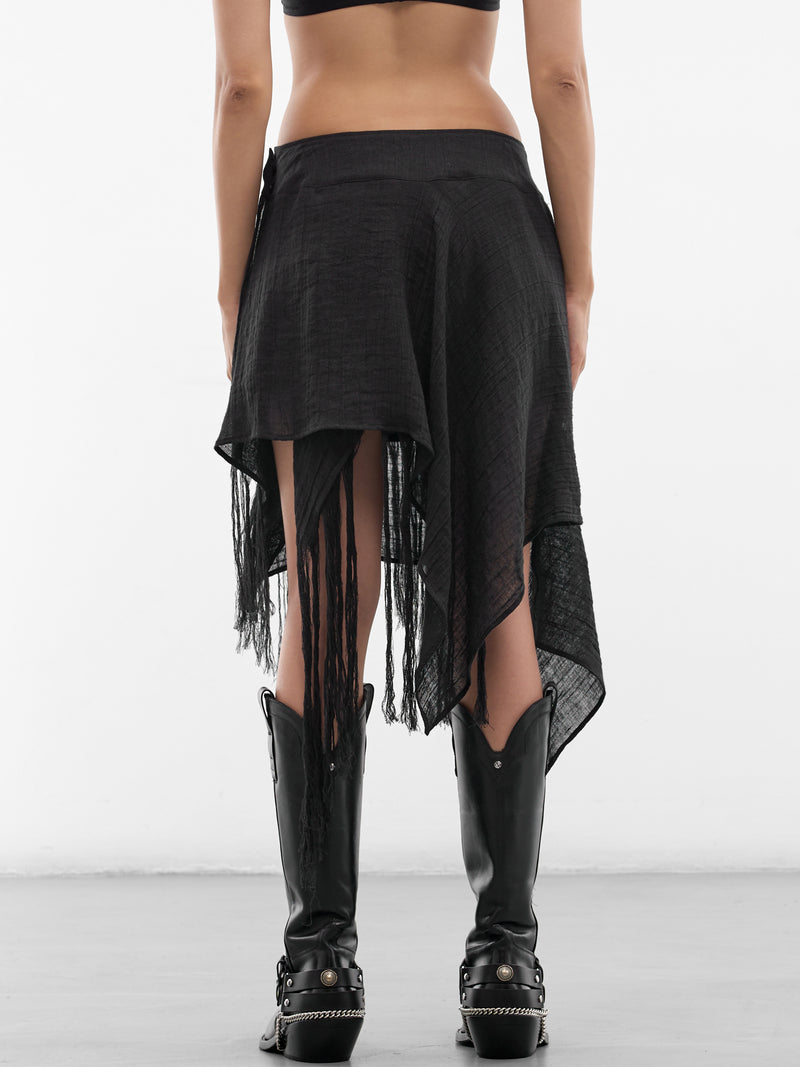 Black Linen Layered Fringe Skirt (FK-S02-307-1-BLACK)