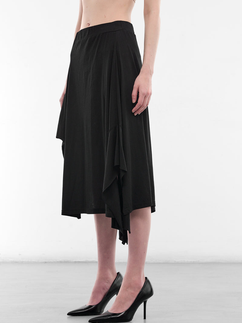 Black Asymmetric Draped Midi Skirt (FK-T05-071-1-BLACK)