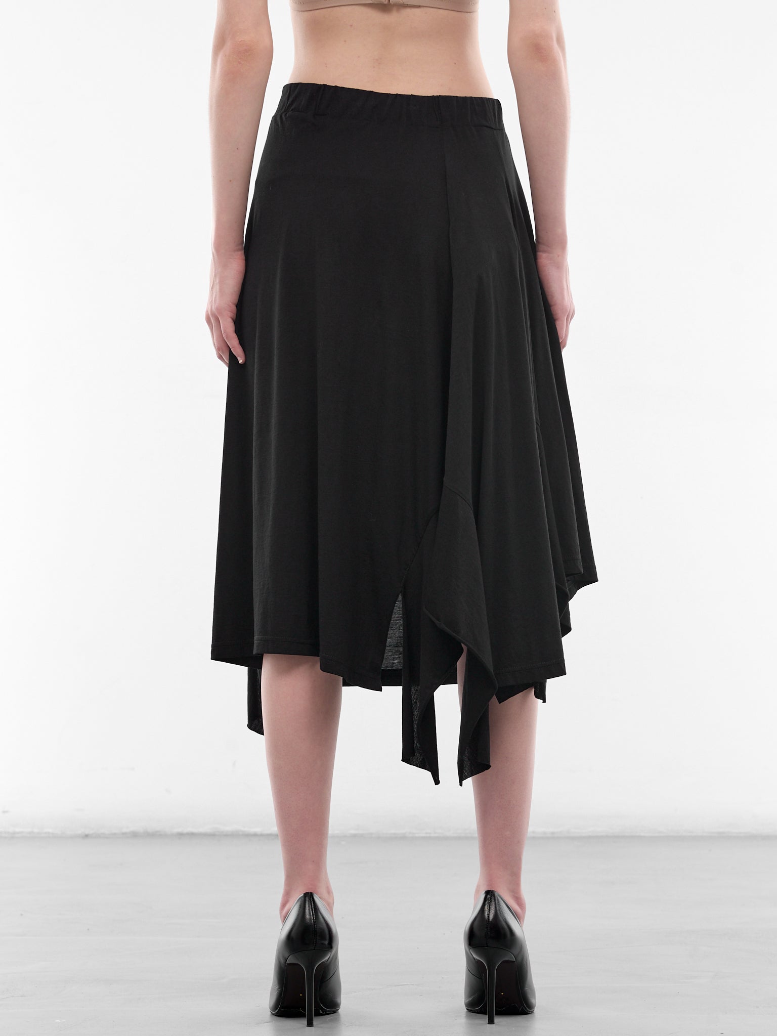 Black Asymmetric Draped Midi Skirt (FK-T05-071-1-BLACK)