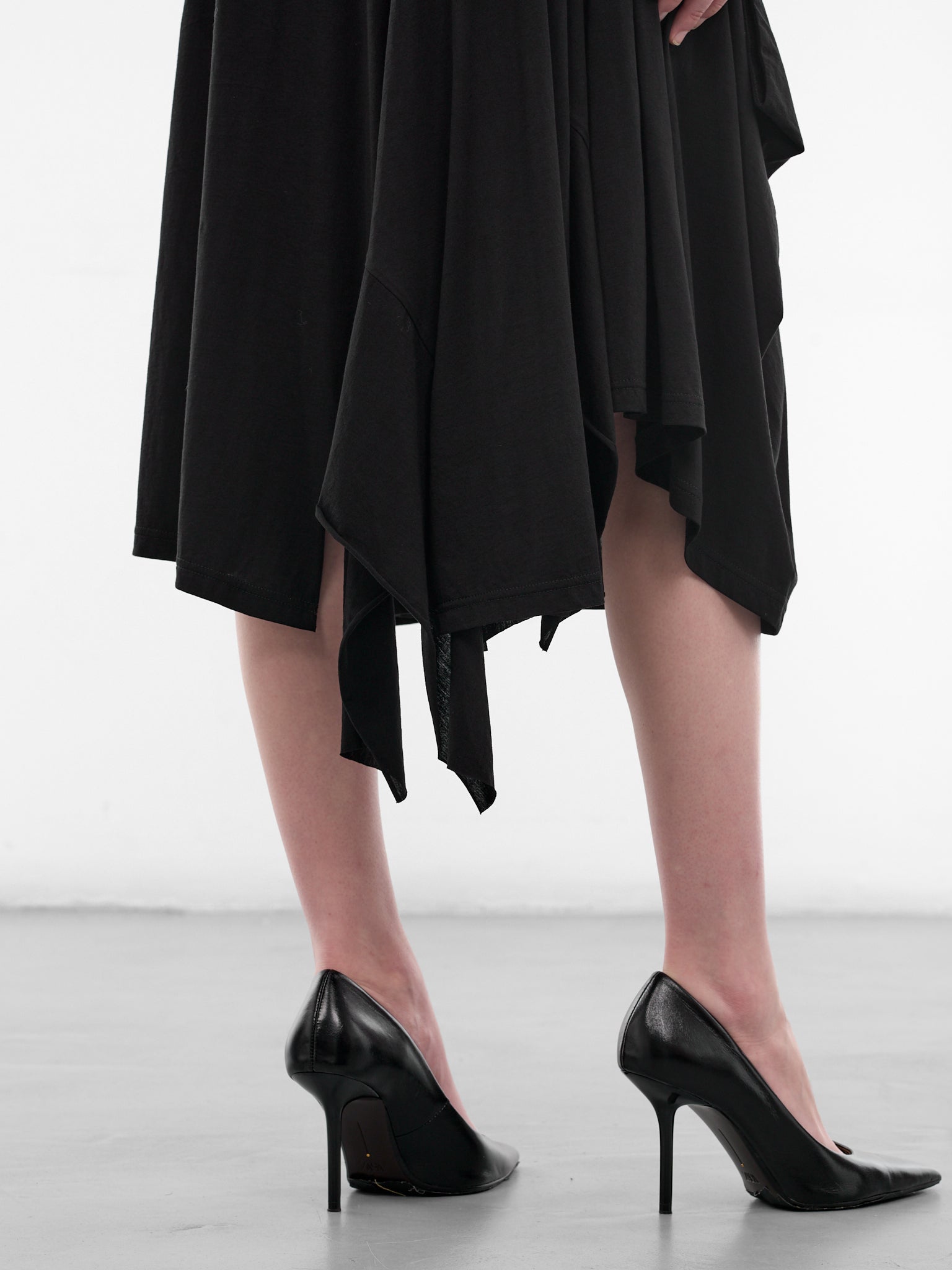 Black Asymmetric Draped Midi Skirt (FK-T05-071-1-BLACK)