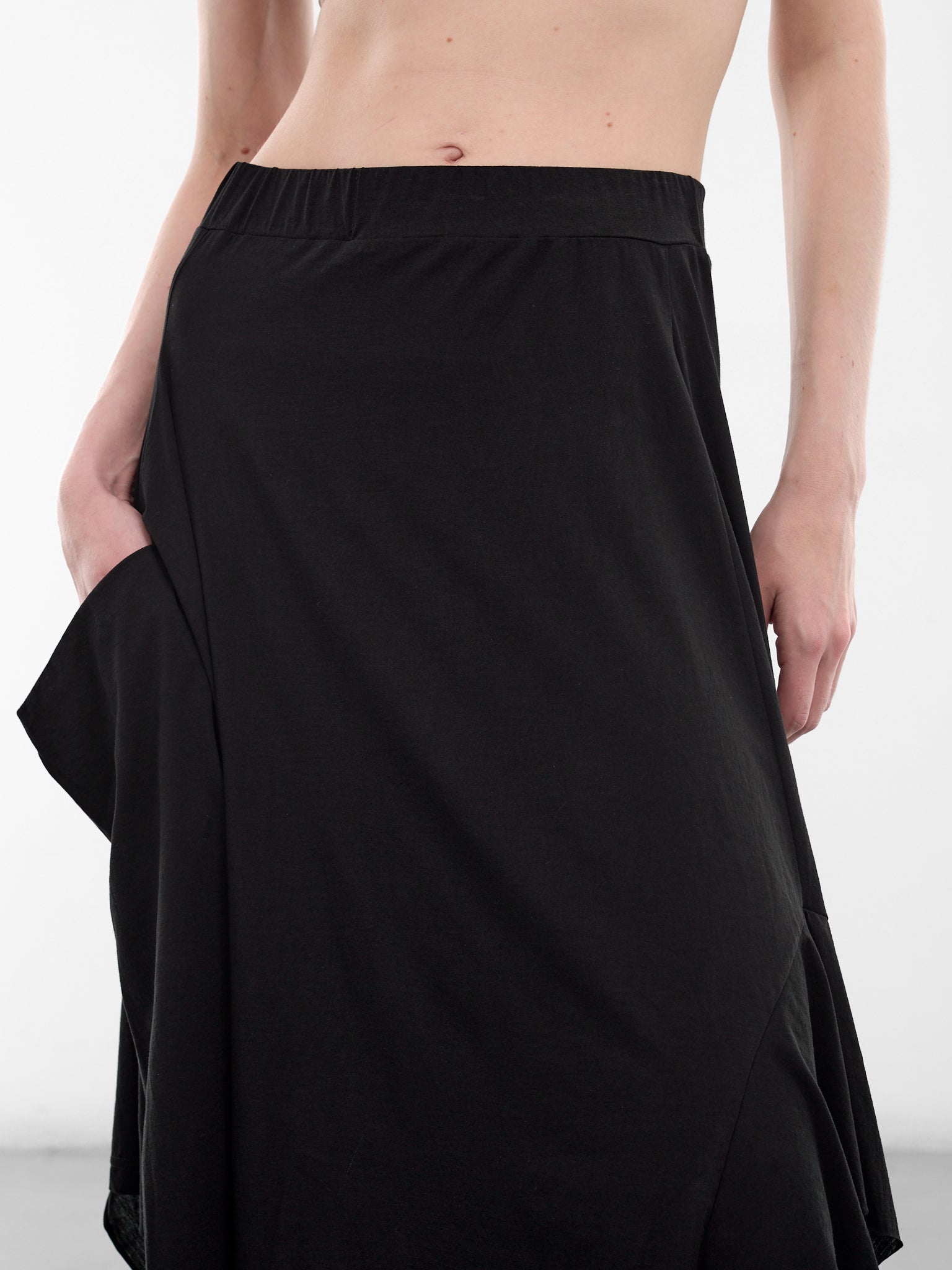 Black Asymmetric Draped Midi Skirt (FK-T05-071-1-BLACK)
