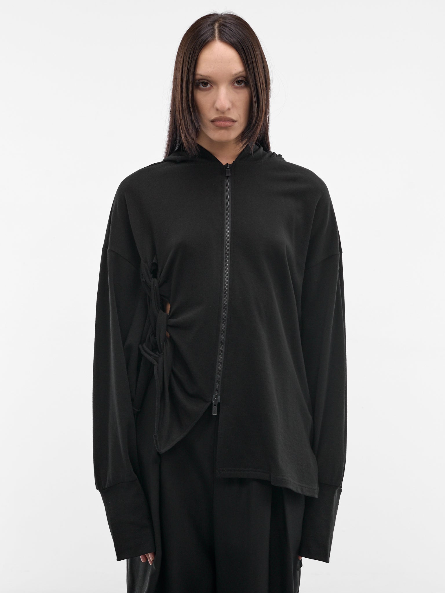 Black French Terry Braided Hoodie (FK-T14-073-1-BLACK)