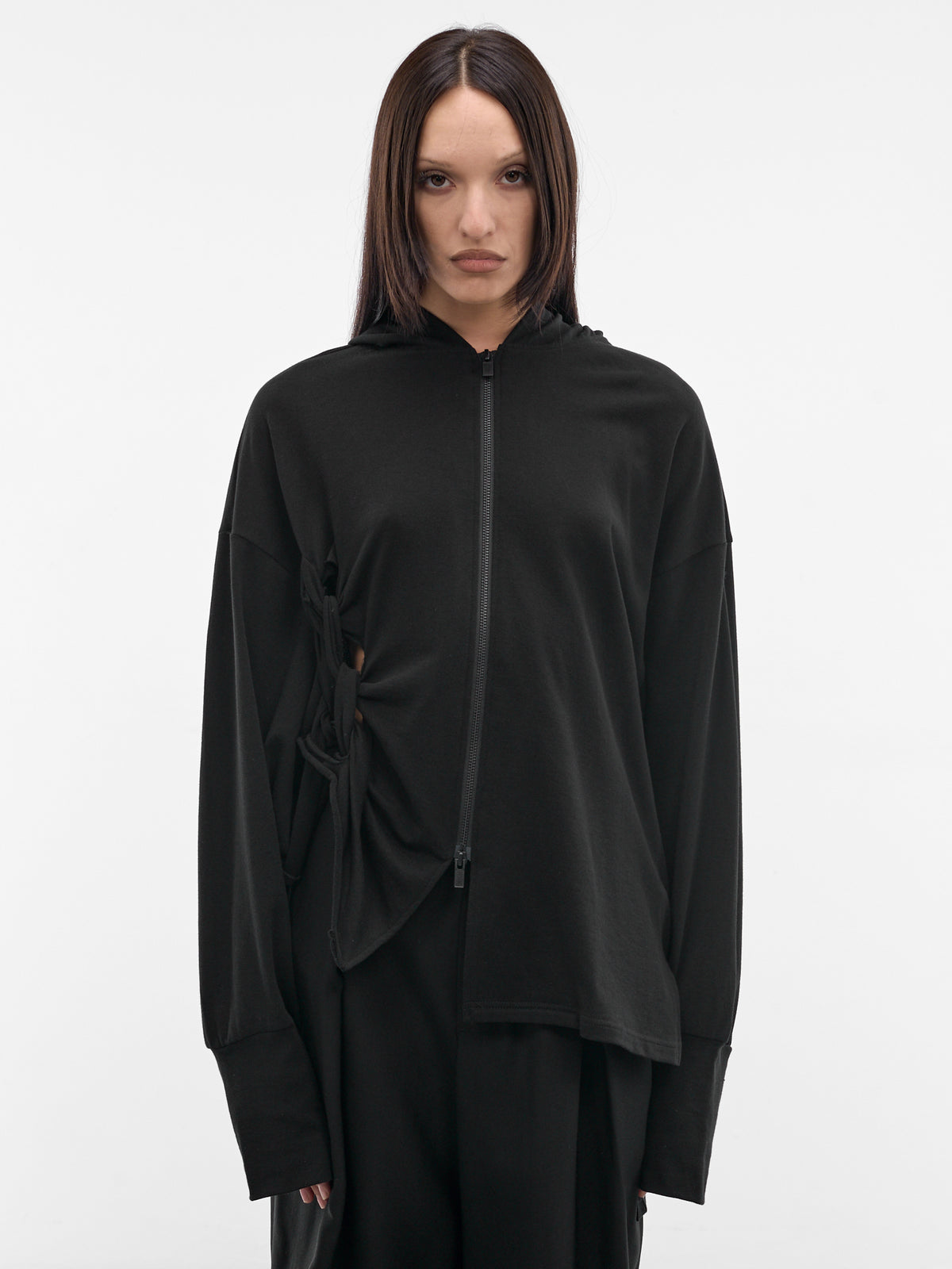 Black French Terry Braided Hoodie (FK-T14-073-1-BLACK)
