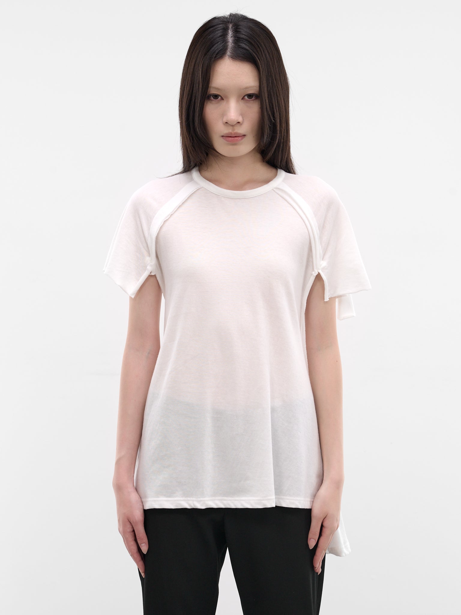 White Deconstructed Draping Tee (FK-T28-076-1-OFF-WHITE)