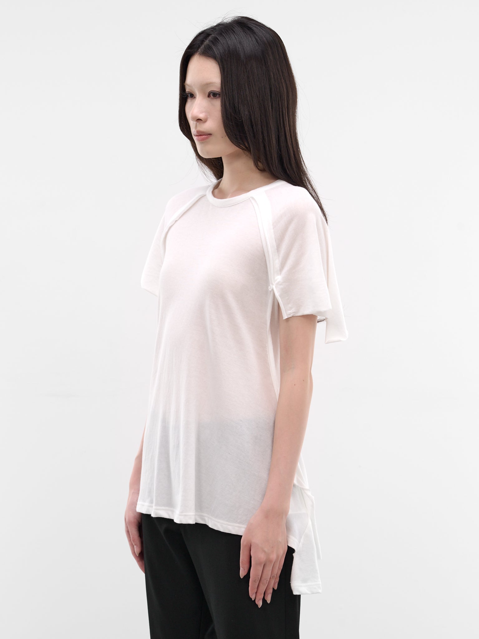 White Deconstructed Draping Tee (FK-T28-076-1-OFF-WHITE)