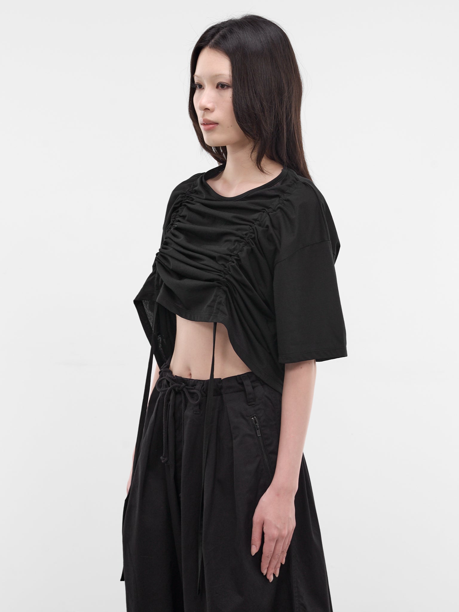 Black Gathered Front Crop Tee (FK-T33-078-1-BLACK)