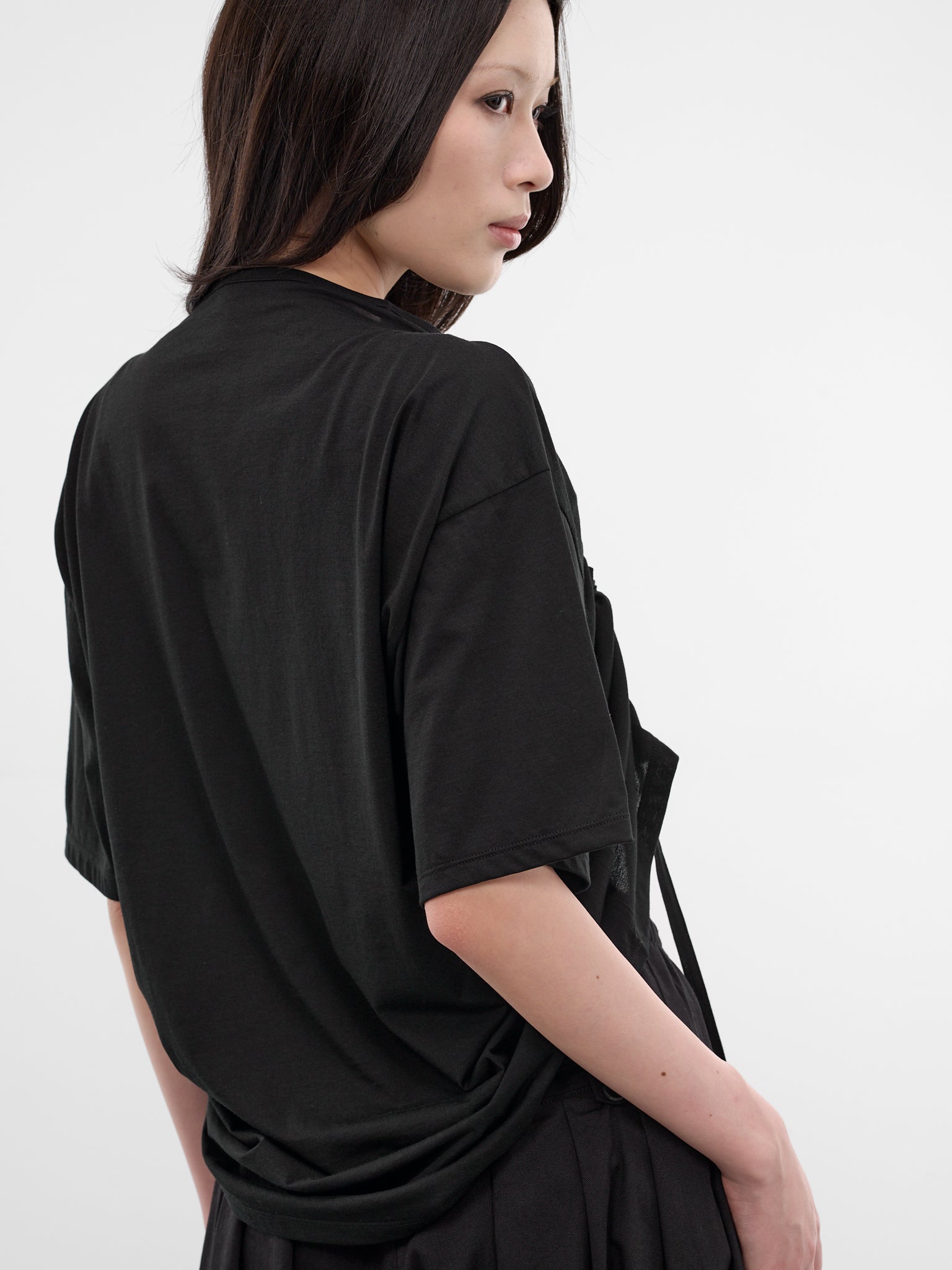 Black Gathered Front Crop Tee (FK-T33-078-1-BLACK)