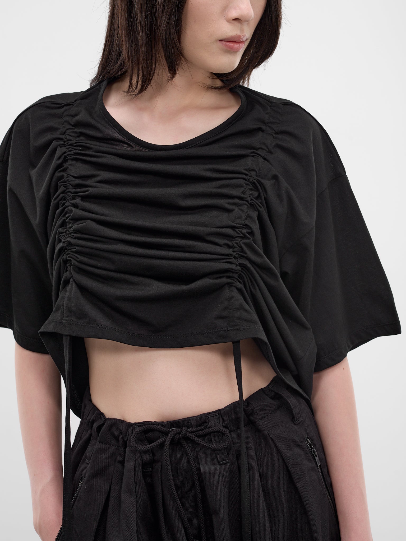 Black Gathered Front Crop Tee (FK-T33-078-1-BLACK)