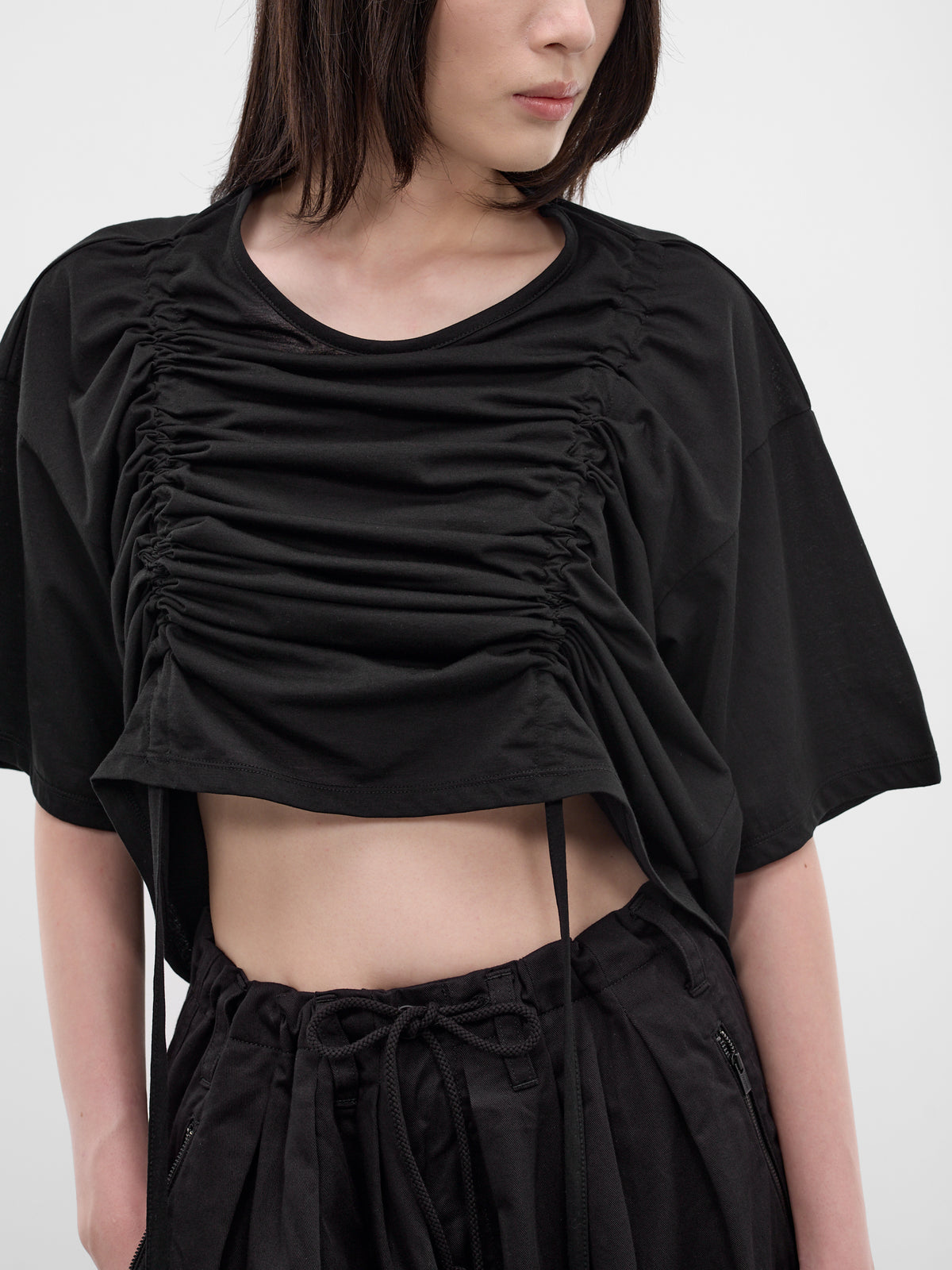 Black Gathered Front Crop Tee (FK-T33-078-1-BLACK)