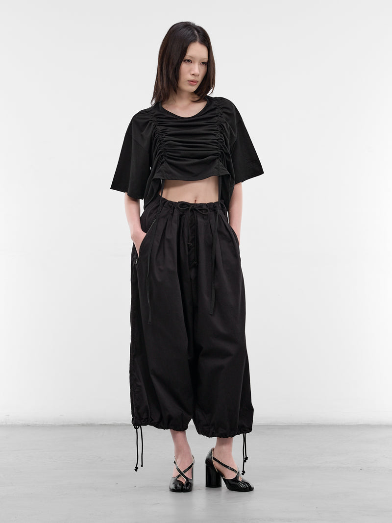 Black Gathered Front Crop Tee (FK-T33-078-1-BLACK)