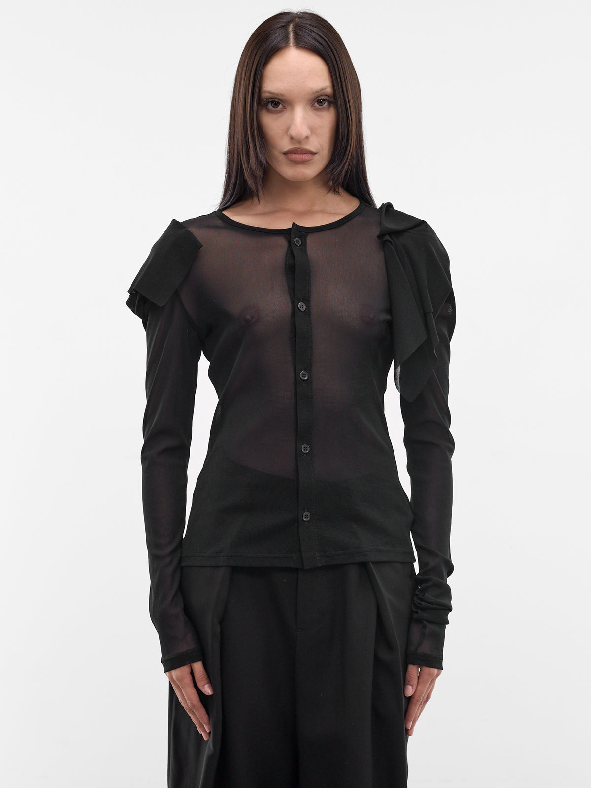 Black Sheer Draped Shoulder Cardigan (FK-T79-982-2-BLACK)