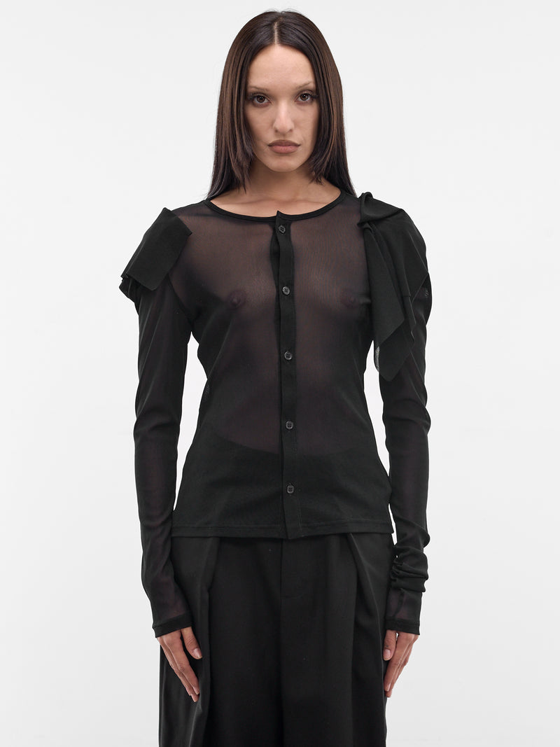 Black Sheer Draped Shoulder Cardigan (FK-T79-982-2-BLACK)