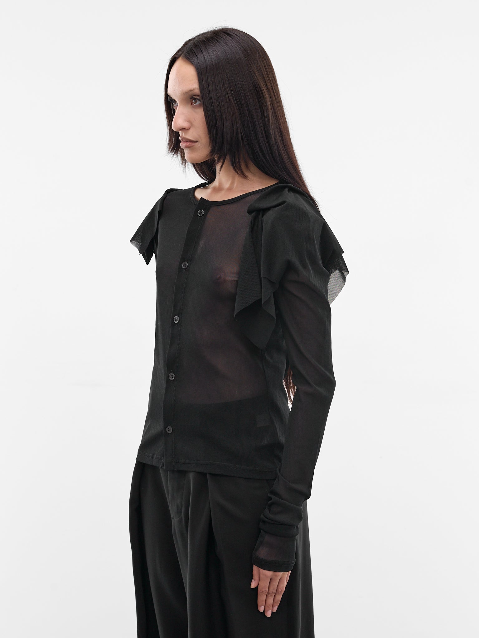 Black Sheer Draped Shoulder Cardigan (FK-T79-982-2-BLACK)