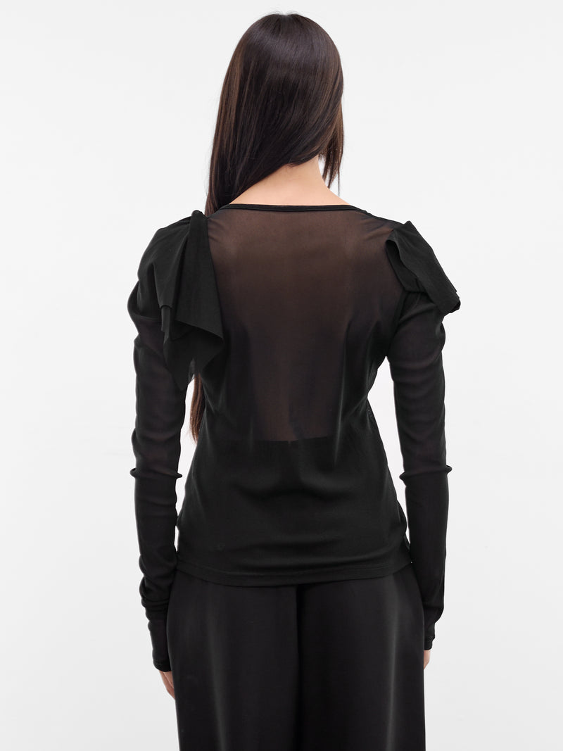 Black Sheer Draped Shoulder Cardigan (FK-T79-982-2-BLACK)