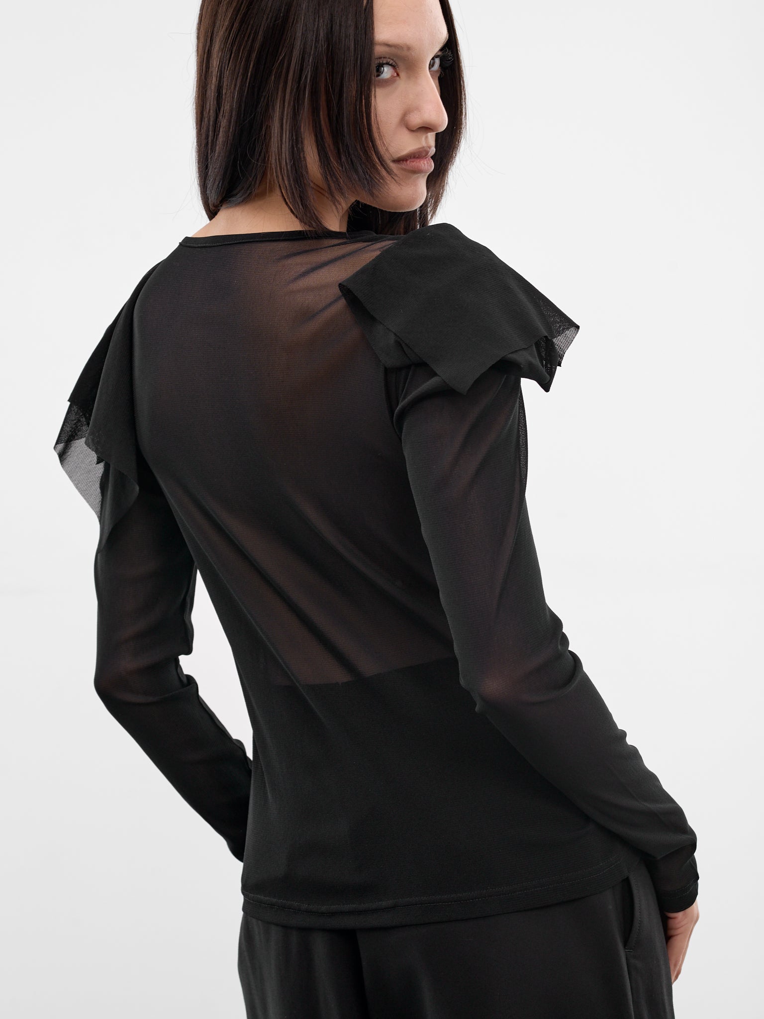 Black Sheer Draped Shoulder Cardigan (FK-T79-982-2-BLACK)