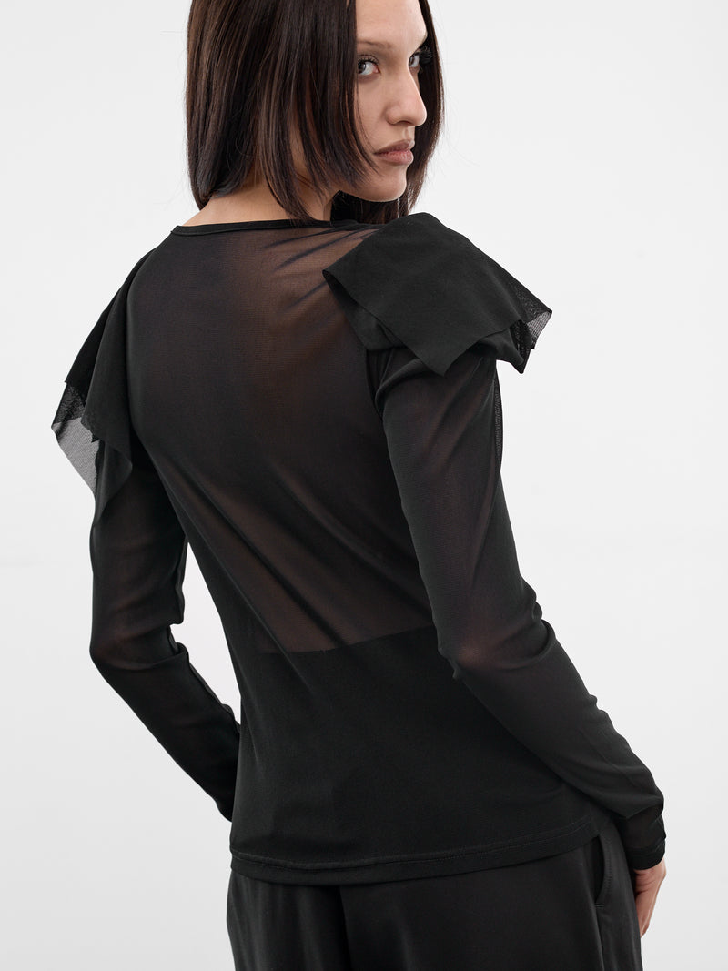 Black Sheer Draped Shoulder Cardigan (FK-T79-982-2-BLACK)