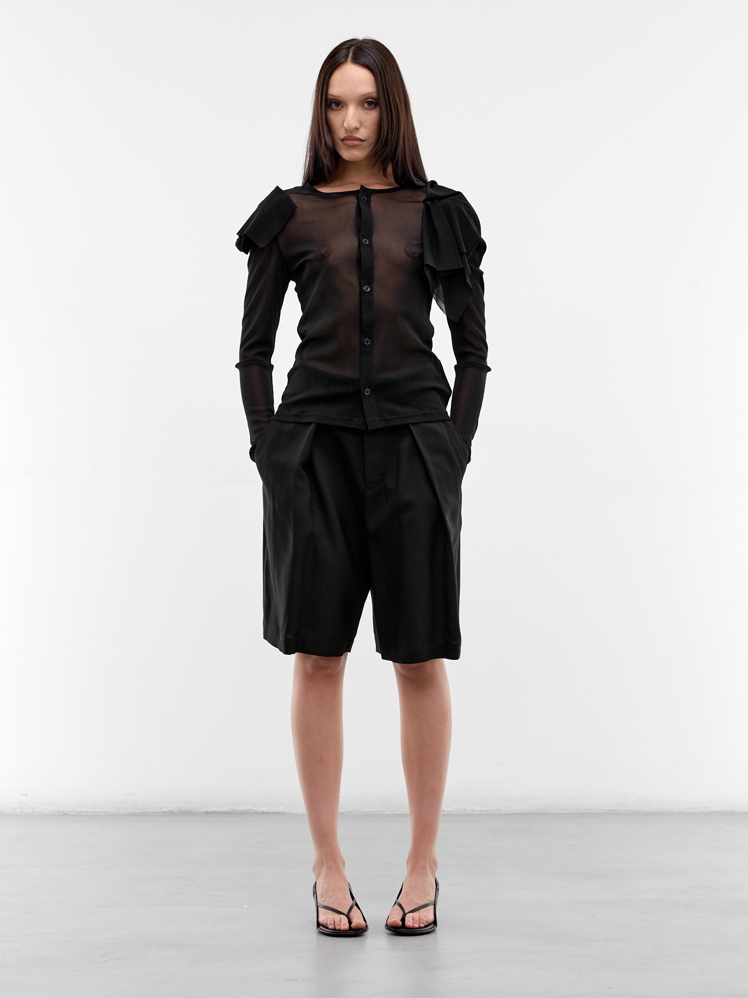 Black Sheer Draped Shoulder Cardigan (FK-T79-982-2-BLACK)