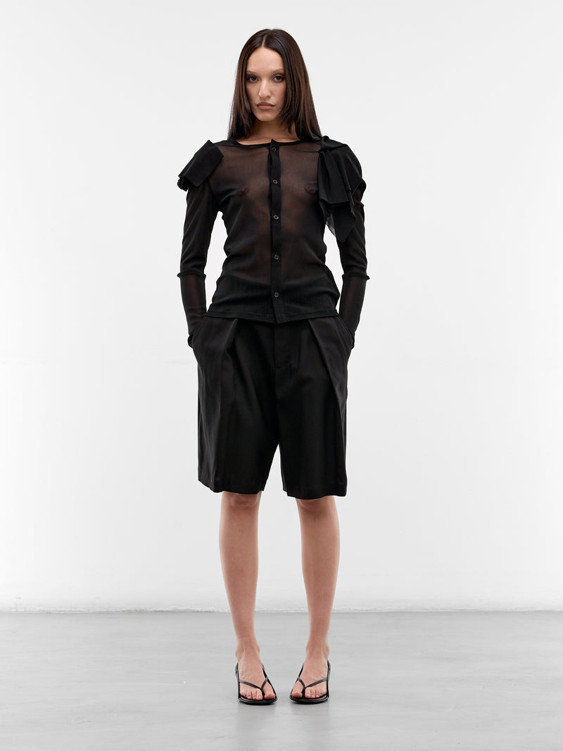 Black Sheer Draped Shoulder Cardigan (FK-T79-982-2-BLACK)