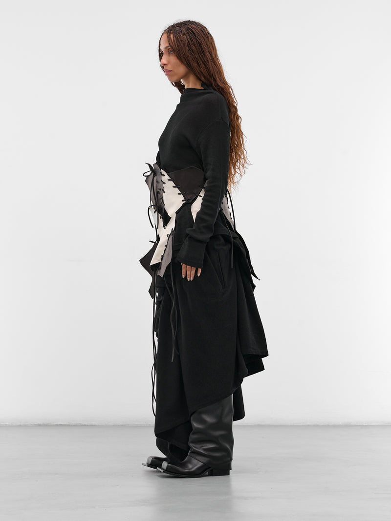 Black Leather Patchwork Bustier Belt (FL-B16-845-BLACK)