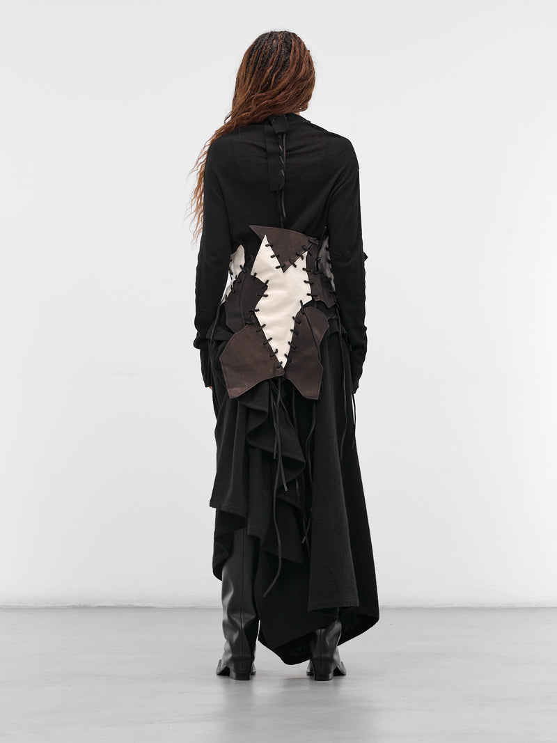 Black Leather Patchwork Bustier Belt (FL-B16-845-BLACK)