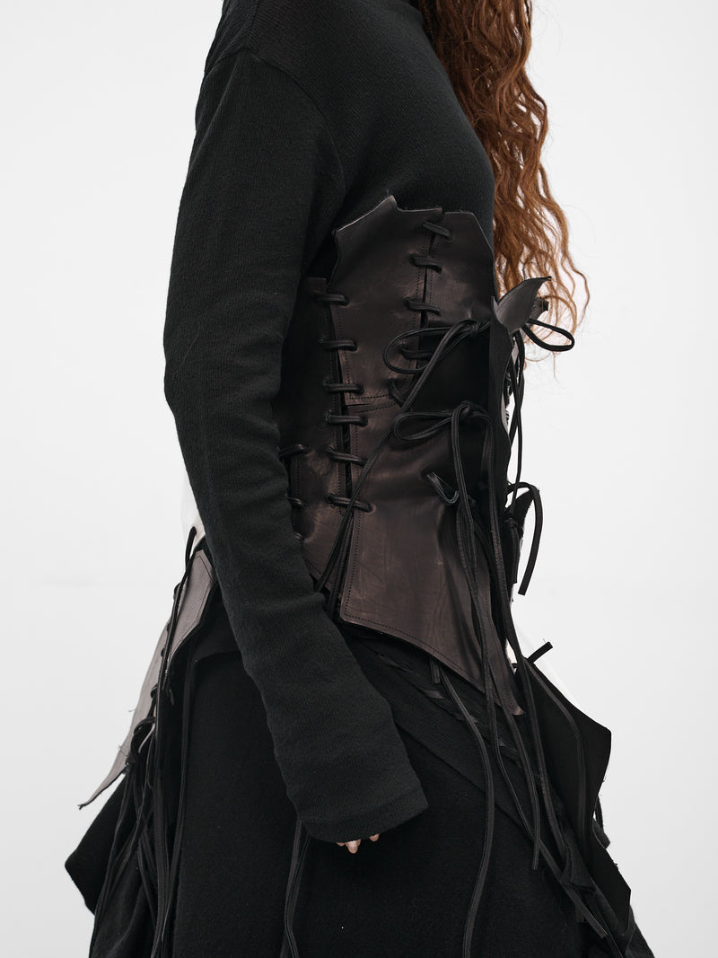 Black Leather Patchwork Bustier Belt (FL-B16-845-BLACK)