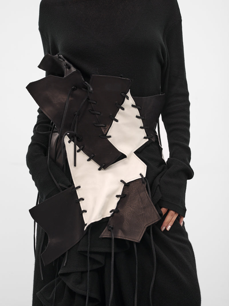 Black Leather Patchwork Bustier Belt (FL-B16-845-BLACK)