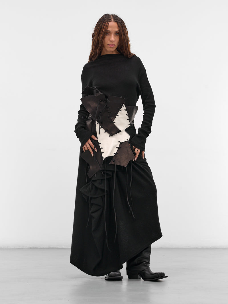 Black Leather Patchwork Bustier Belt (FL-B16-845-BLACK)