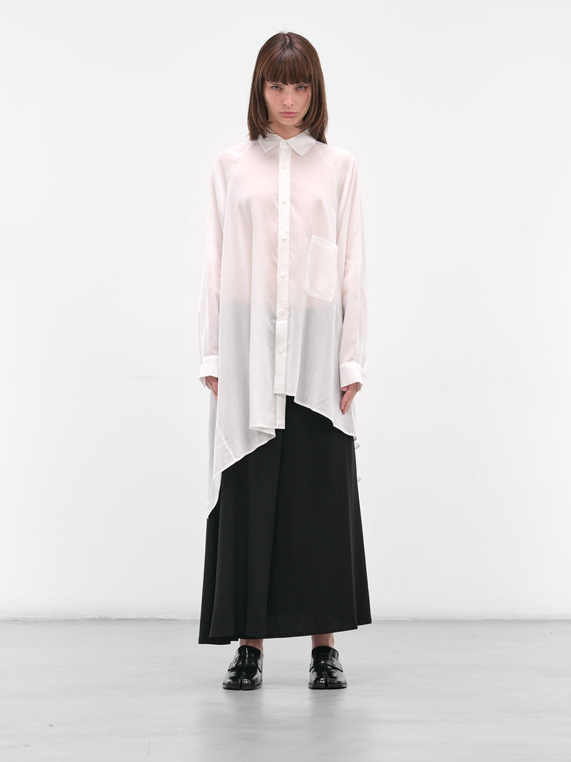 White Raglan Draped Asymmetric Shirt (FL-B61-200-1-OFF-WHITE)