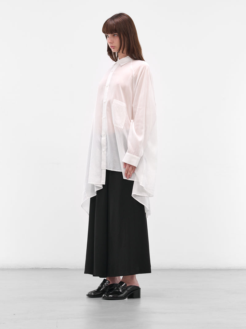White Raglan Draped Asymmetric Shirt (FL-B61-200-1-OFF-WHITE)