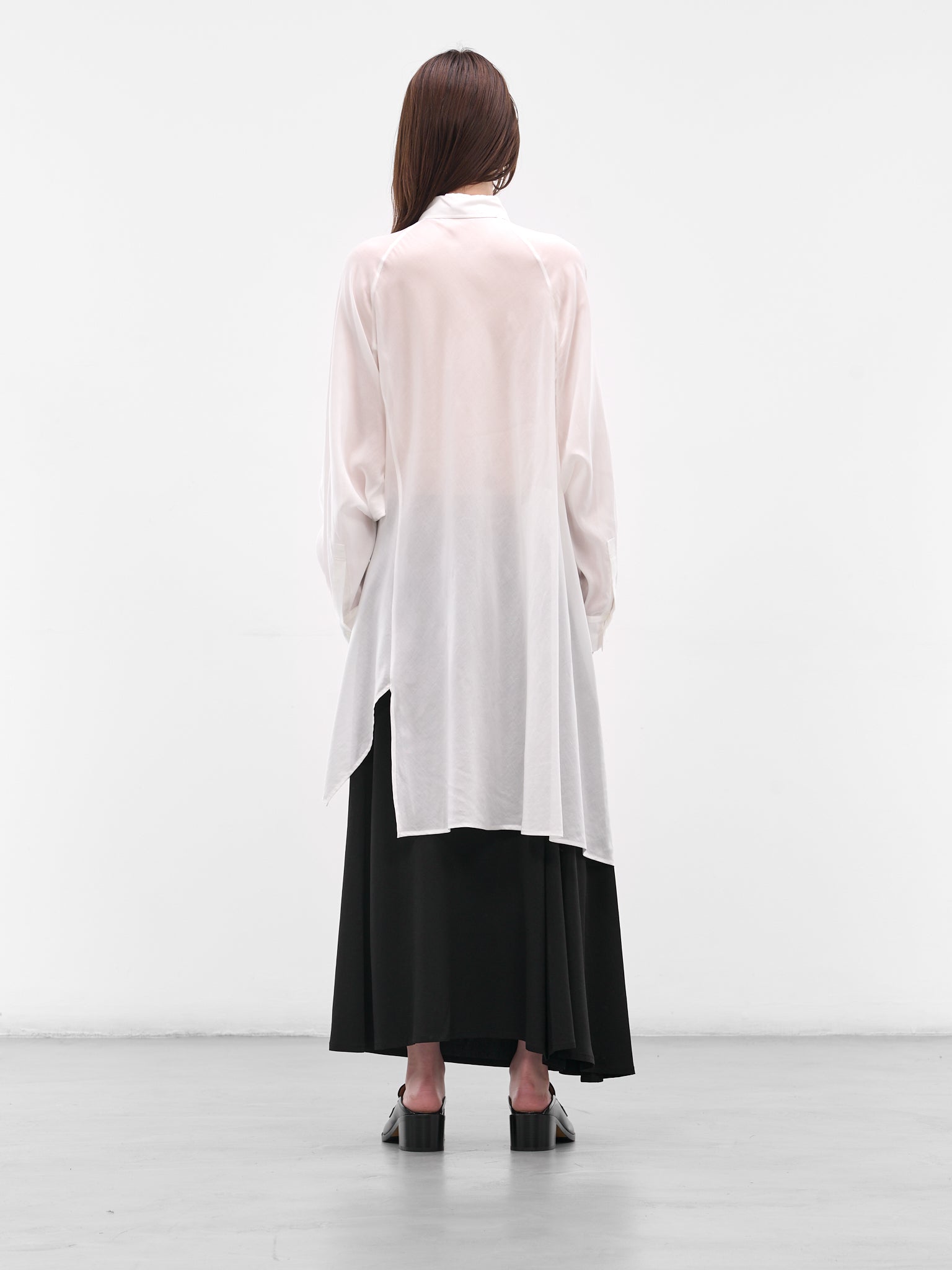 White Raglan Draped Asymmetric Shirt (FL-B61-200-1-OFF-WHITE)