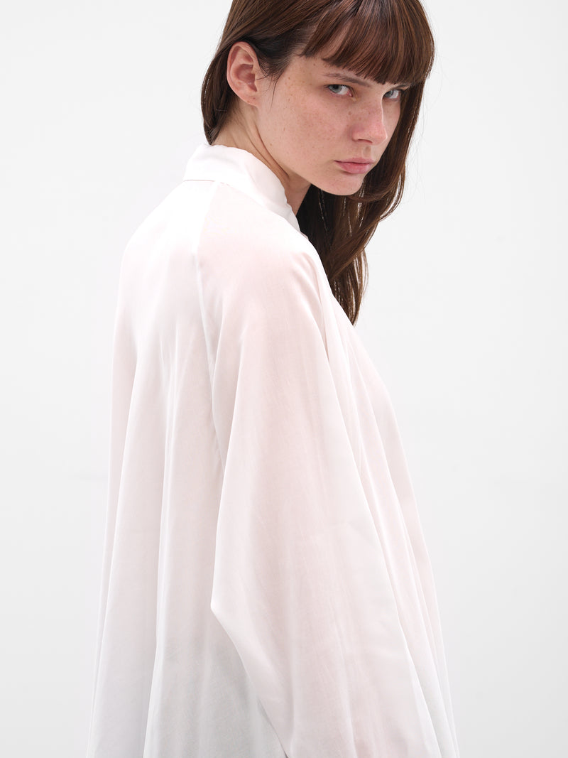White Raglan Draped Asymmetric Shirt (FL-B61-200-1-OFF-WHITE)