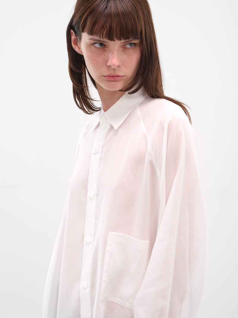 White Raglan Draped Asymmetric Shirt (FL-B61-200-1-OFF-WHITE)
