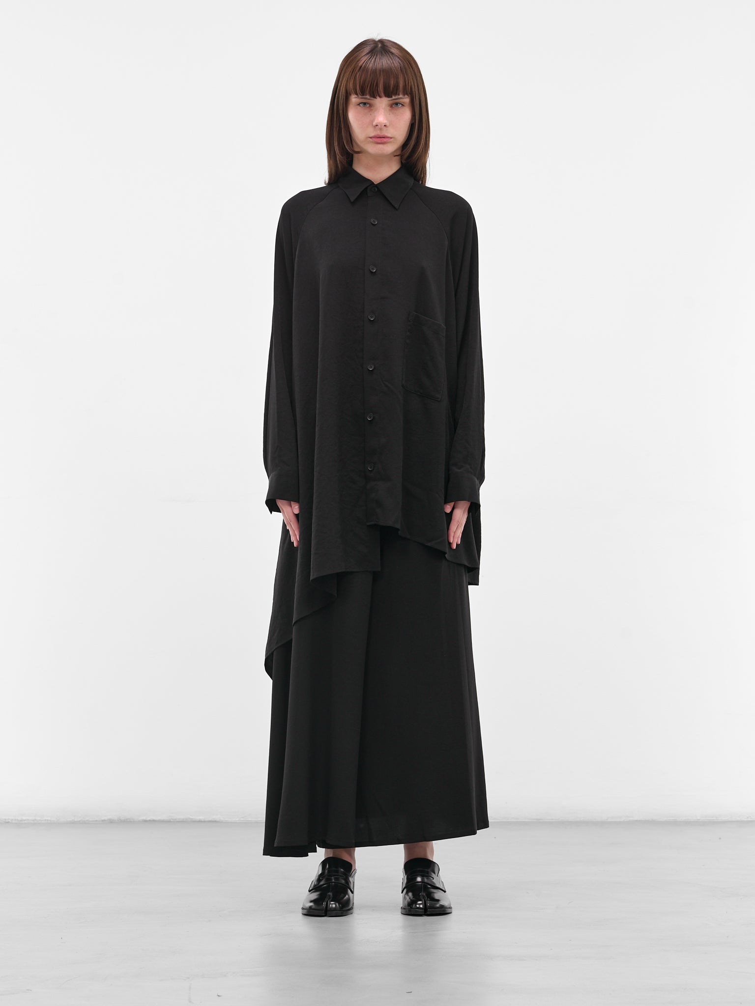 Black Raglan Draped Asymmetric Shirt (FL-B61-500-1-BLACK)