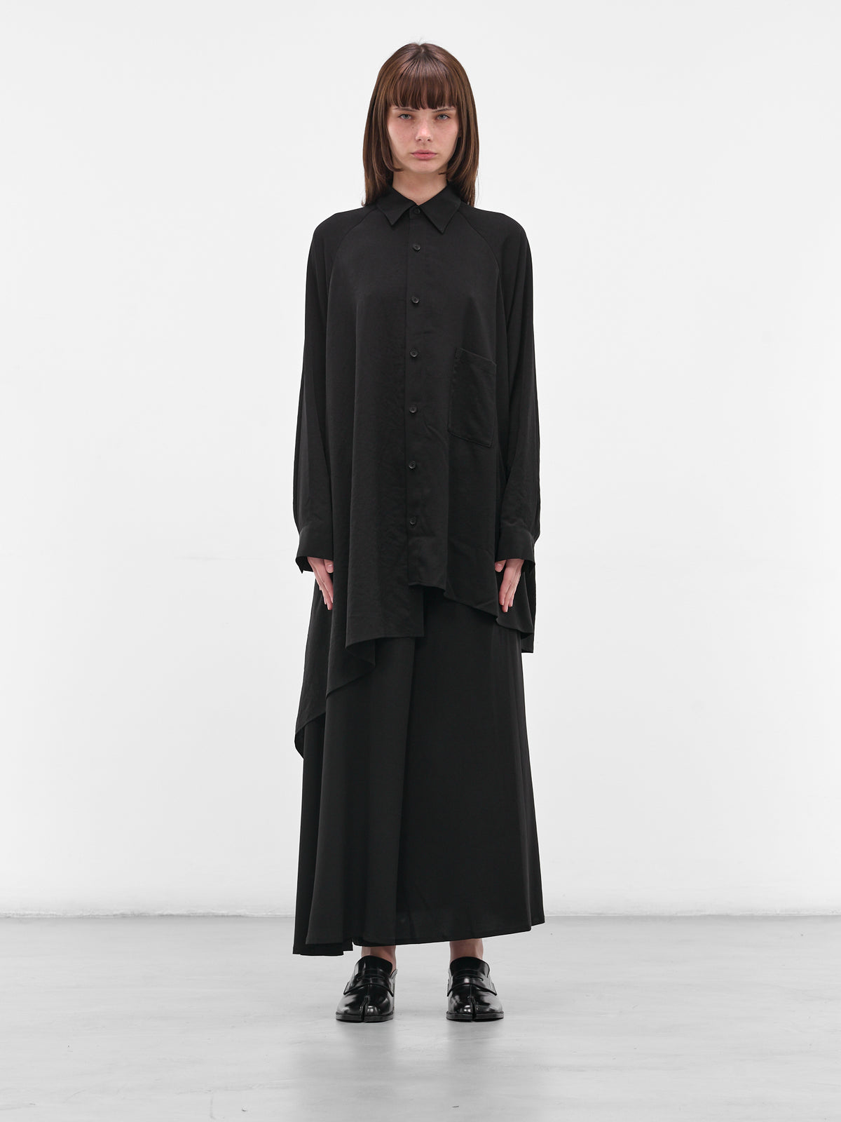 Black Raglan Draped Asymmetric Shirt (FL-B61-500-1-BLACK)