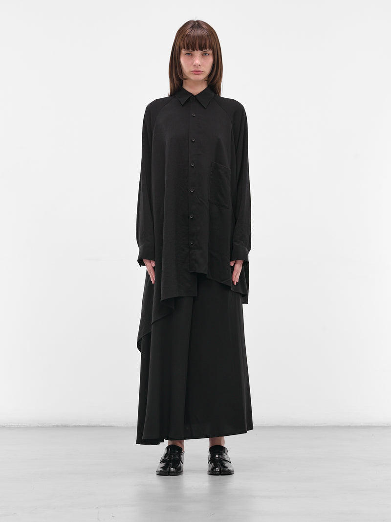 Black Raglan Draped Asymmetric Shirt (FL-B61-500-1-BLACK)