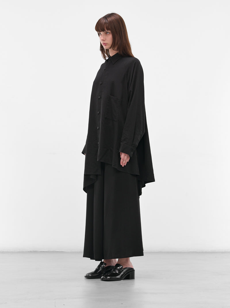 Black Raglan Draped Asymmetric Shirt (FL-B61-500-1-BLACK)