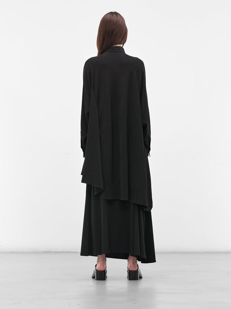 Black Raglan Draped Asymmetric Shirt (FL-B61-500-1-BLACK)