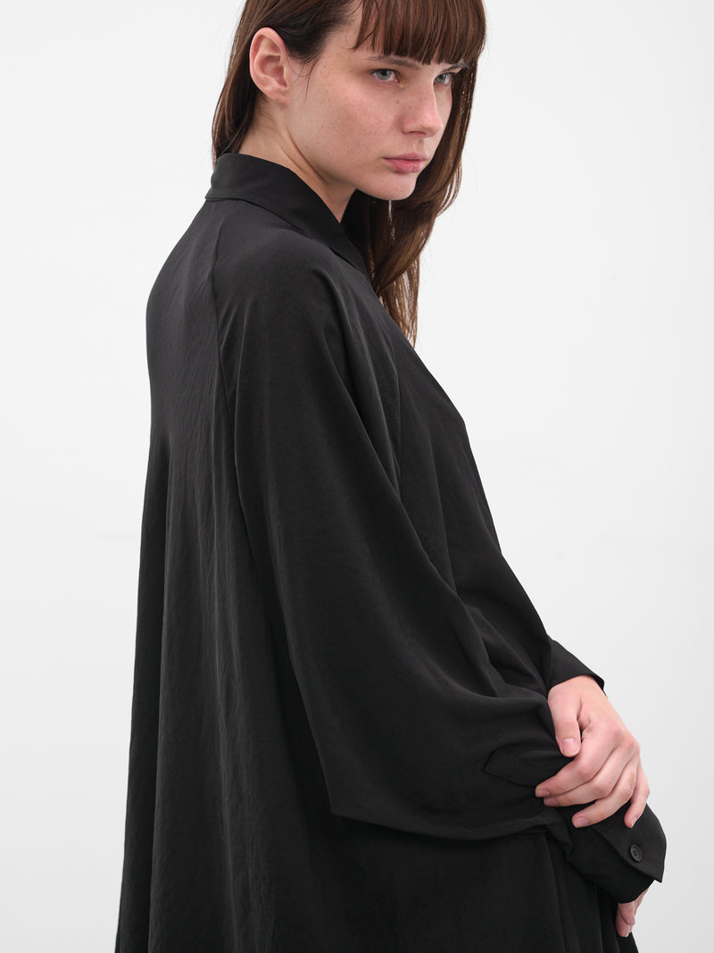 Black Raglan Draped Asymmetric Shirt (FL-B61-500-1-BLACK)